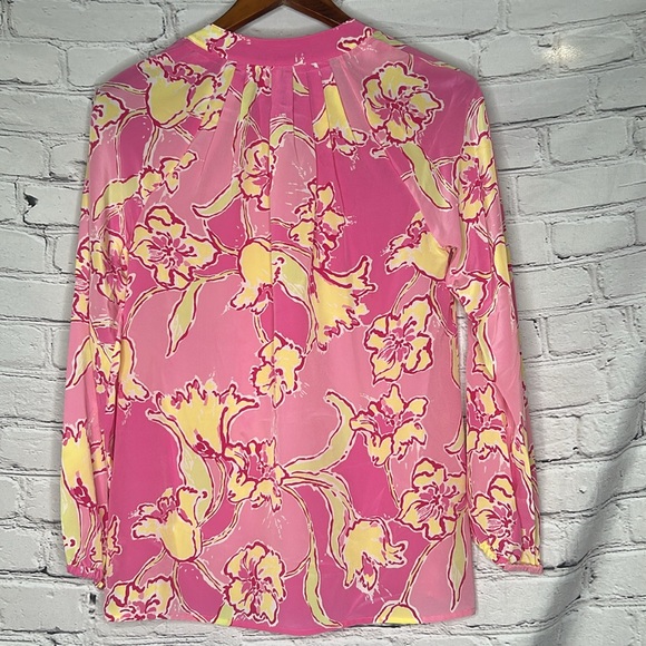 Lilly Pulitzer Pink & Yellow Long Sleeve Silk Top Size Small Excellent Condition - Picture 2 of 15